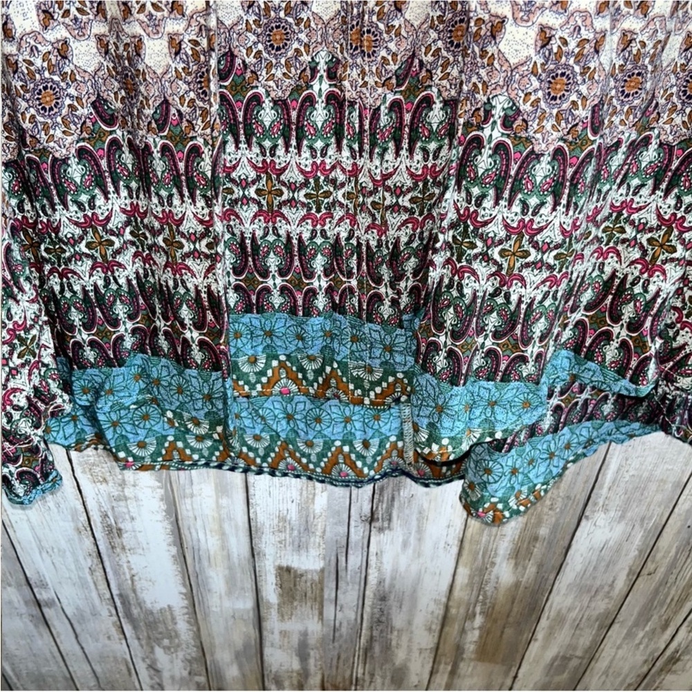 Umgee Boho Mixed Print Open Neck High Low Dress - Picture 2 of 5
